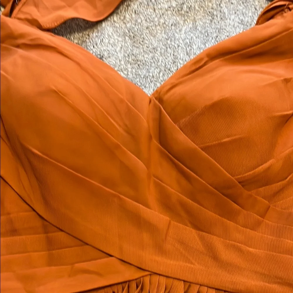 Burnt Orange Maxi Dress with Ruched Bodice and Flutter Sleeves - Picture 6 of 6